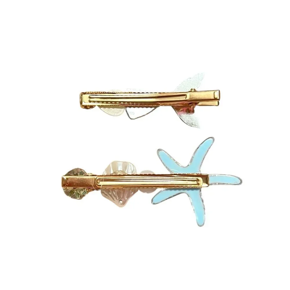 Blue Iridescent Mermaid and Starfish Alligator Hair Clips